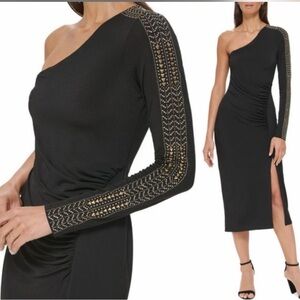 Guess Black One-Shoulder Dress with Gold Accents